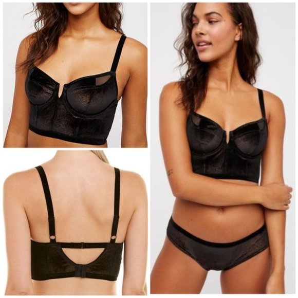 FREE PEOPLE | Velvet Longline Bra, Black & Gold - Picture 2 of 6